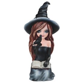 7"H Black Witch Girl with Crow and Book Figurine Home Decor Gift