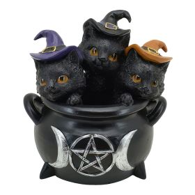 5.75"H LED 3 Kittens in Cauldron Figurine Home Decor Gift