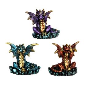 3-PC Purple, Red, and Blue Dragon Hear See Speak No Evil 1.75"H Figurine Set Home Decor Gift