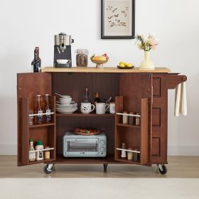 Kitchen Island with Drop Leaf Countertop, Rolling Kitchen Island Cart , Barn Door Kitchen Island Table with Storage Cabinet and Tower Rack