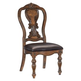Traditional Formal Dining Side Chairs set of 2pc Dark Oak Finish Wood Frame Faux Leather Upholstered Padded Seat