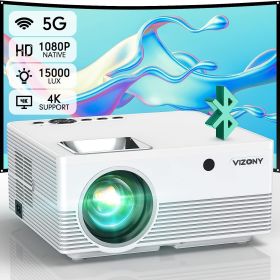 VIZONY Projector with 5G WiFi and Bluetooth, 15000L 500ANSI Full HD Native 1080P Projector, Support 4k & 350" Display with Carry Case, Outdoor