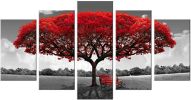 Canvas Wall Art Red Tree Picture Prints on Canvas Landscape Painting Modern Artwork Stretched and Framed Ready to Hang Canvas Art for Home Decor