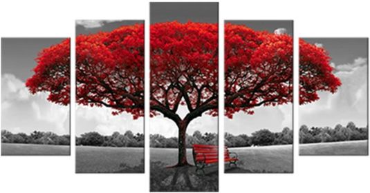 Canvas Wall Art Red Tree Picture Prints on Canvas Landscape Painting Modern Artwork Stretched and Framed Ready to Hang Canvas Art for Home Decor