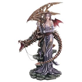 26"H Gothic Fairy with Skeleton Ghost Dragon Figurine Large Sculpture Home Decor Gift