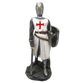 12"H White Crusader With Sword and Shield Figurine Home Decor Gift