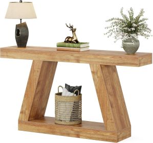 Console Table, 55-Inch Rustic Sofa Table with Storage, Industrial Wooden Entryway Table