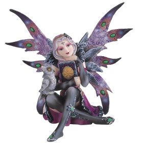 6"W Purple Fairy Reading with an Owl Figurine Home Decor Gift