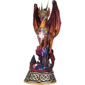 9"H LED Red Dragon Sitting on Tree Figurine Home Decor Gift