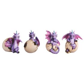 4-PC 3"H Set Purple Dragon Baby in Egg Figurine Home Decor Gift