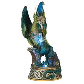 9"H LED Green Dragon Standing on Village Figurine Home Decor Gift