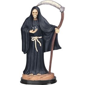 12"H Black Santa Muerte Holding Scythe Our Lady of The Holy Death Figurine Home Decor Gift