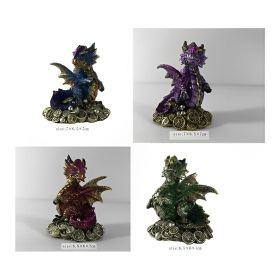 4-PC Set 2.75"H Dragon Treasure Pile Figurine Home Decor Gift