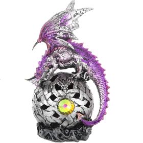 8"H Purple Dragon On Light Up LED Orb Figurines Home Decor Gift