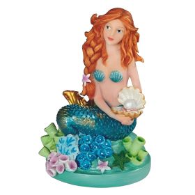 4.5"H Blue Mermaid Holding Shell Figurine Home Decor Gift