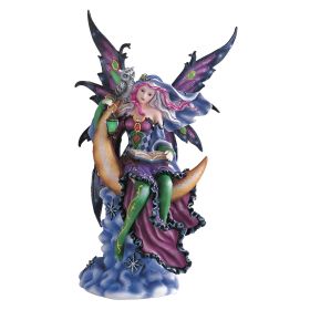 12"H Purple Fairy on The Moon Figurine Home Decor Gift