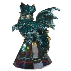 3.5"H Green Dragon Standing on Pyramid Glass Figurine Home Decor Gift