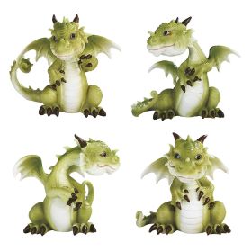 4-PC Cute Green Dragon 4.25"H Figurine Set Home Decor Gift