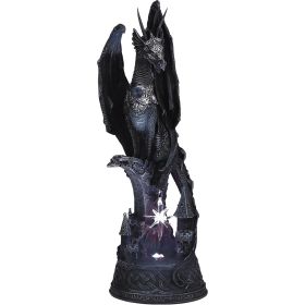 12"H LED Black Dragon Standing on Castle Figurine Home Decor Gift