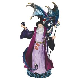 19"H Wizard Standing with Dragon on his Shoulder Figurine Home Decor Gift