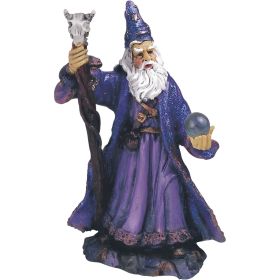 4"H Purple Wizard with Magic Wand and Glass Ball Figurine Home Decor Gift