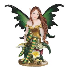 5"H Green Fairy with Wings Figurine Home Decor Gift