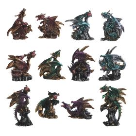 12-PC Medieval Miniature Dragons in Different Poses and Color 2"-4"H Figurine Set Home Decor Gift