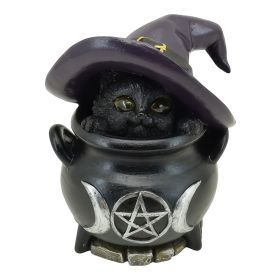 5.75"H LED Cat in Cauldron Figurine Home Decor Gift
