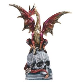 9.25"H Red Dragon on Skull and Book Figurine Home Decor Gift