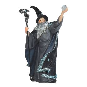 7.75"H Grey/Black Wizard with Magic Wand and Glass Ball Figurine Home Decor Gift