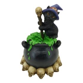 4.75"H LED Cat with Potion in Cauldron Figurine Home Decor Gift