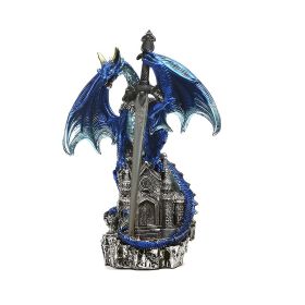 7.5 H Blue Dragon with Treasure Box Figurine Home Decor Gift