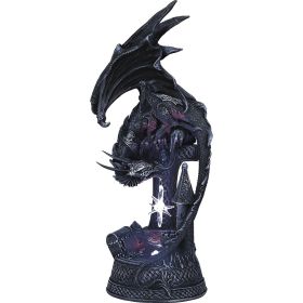 12"H LED Black Dragon Leaning on Castle Figurine Home Decor Gift