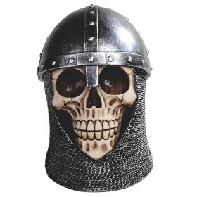 6.5"H Medieval Skull Wearing Armor Helmet with Chainmail Coif Figurine Home Decor Gift