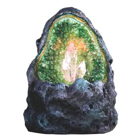 5"H Green Faux Crystal Cave Rock Geode with LED Figurine Home Decor Gift