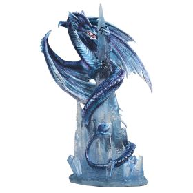 10"H Blue Dragon Sea Serpent on Icicle Figurine Home Decor Gift