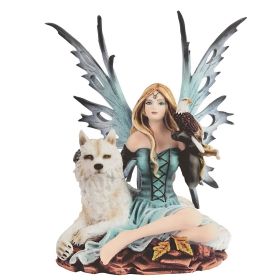 8"H Blue Fairy with Wolf and Eagle Figurine Home Decor Gift