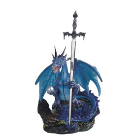 8"H Blue Dragon with Sword and Pearl Figurine Home Decor Gift