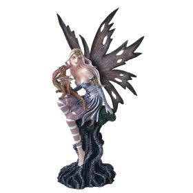 10"H Tree Fairy with Baby Dragon Figurine Home Decor Gift