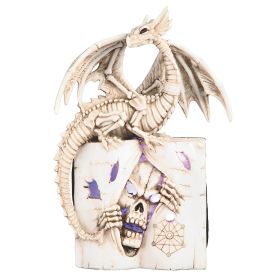8"H LED Ivory Dragon on Skull Book of The Dead Figurine Home Decor Gift