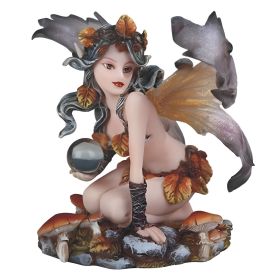 5"H Brown Winged Autumn Fairy with Faux Crystal Figurine Home Decor Gift