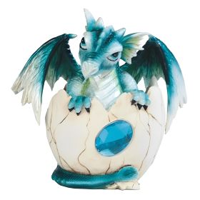 4"H March Birthstone Aqua Dragon Baby Hatchling in Egg Figurine Home Decor Gift