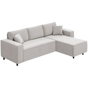HOMCOM Corner Sofa with Reversible Chaise Lounge, Corduroy L-Shaped Sectional Sofa with Pocket Spring, Light Gray