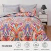 3 Piece King Comforter Set, Boho Pattern, Gray with Rainbow Floral