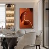 Modern Orange Abstract People Wall Decor Person Print Art with Frame Living Room