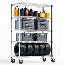 Steel Storage Shelving 5-Tier Utility Shelving Unit Steel Organizer Wire Rack with Wheels for Home,Kitchen,Office,Garage, 1750 LBS Capacity 17.7" D x (Color: Chrome)