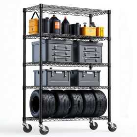 Steel Storage Shelving 5-Tier Utility Shelving Unit Steel Organizer Wire Rack with Wheels for Home,Kitchen,Office,Garage, 1750 LBS Capacity 17.7" D x (Color: Black)