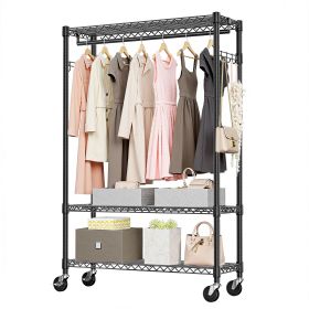 3 Tier Heavy Duty Rolling Garment Rack Wire Clothes Rack for Hanging Clothes, Metal Freestanding Closet Wardrobe with 1 Rods and Wheels Black Chrome 1 (Color: Black)