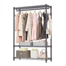 3 Tier Heavy Duty Rolling Garment Rack Wire Clothes Rack for Hanging Clothes, Metal Freestanding Closet Wardrobe with 1 Rods and Wheels Black Chrome 1 (Color: Grey+without wheels)