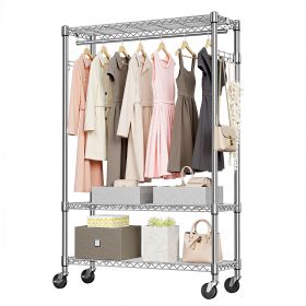3 Tier Heavy Duty Rolling Garment Rack Wire Clothes Rack for Hanging Clothes, Metal Freestanding Closet Wardrobe with 1 Rods and Wheels Black Chrome 1 (Color: Chrome)